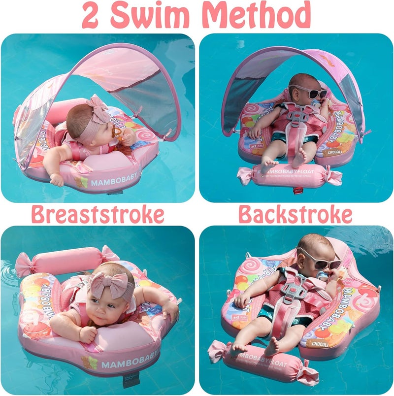 AnjeeIOT Mambobaby Float with Canopy Removable Baby Swimming Pool Float Non Inflatable Baby Safety Float Upgraded Tail Soft Skin-Friendly Material Swim Float for Toddler Infant 3-24 Months, Candy - Image 3